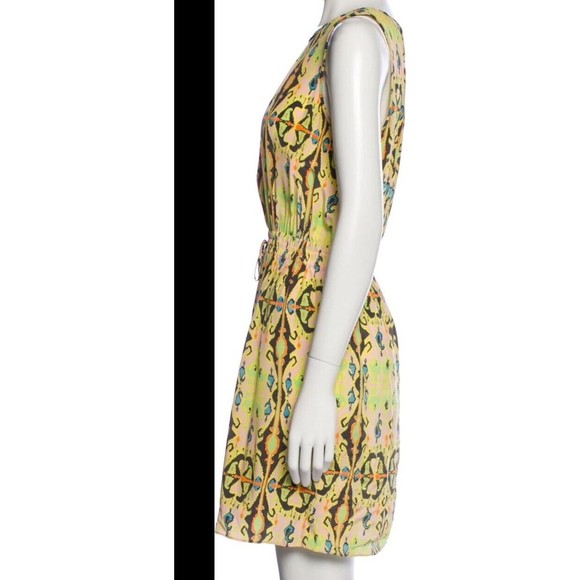 TIBI Light Green Silk Multi Geometric Print Sleeveless Blouson Dress Neon Ikat 6 - Picture 3 of 6